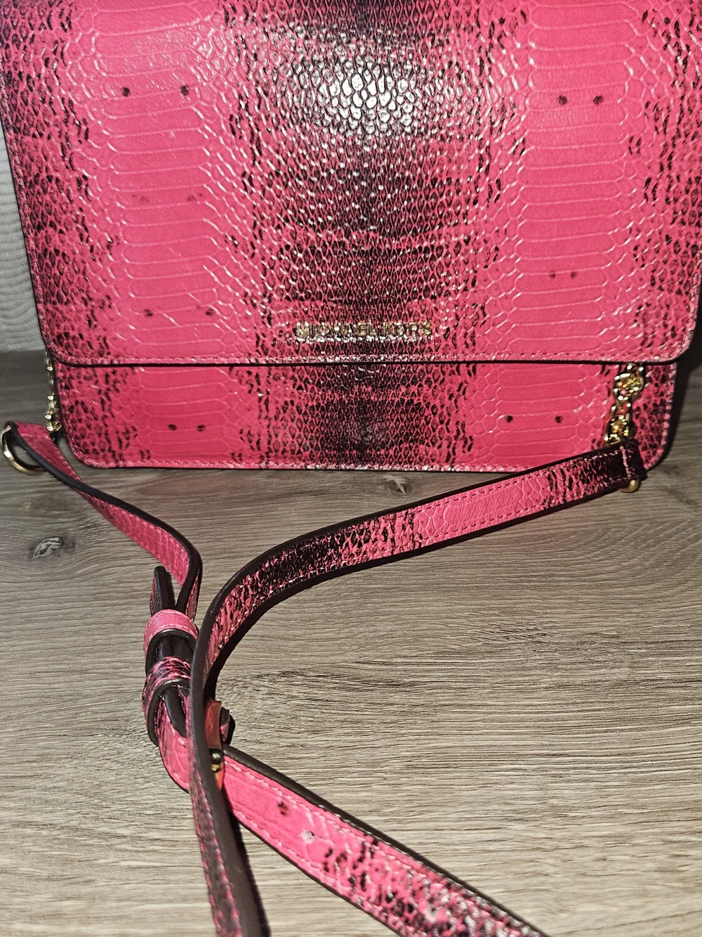 MICHAEL KORS Pink Snake-Embossed Crossbody Bag